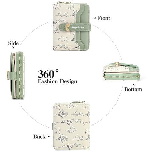 GAEKEAO Small Wallets Woman RFID Blocking Vegan Leather Bifold Floral Ladies Purse Card Holder with Zipper Pocket ID Window4