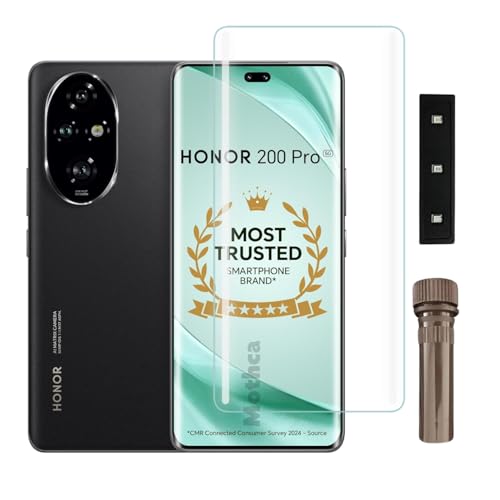 Image of Mothca Premium UV Tempered Glass Screen Protector For Honor 200 Pro (Pack of 1) Full Adhesive UV Curved Screen Guard, Case Friendly with Installation Kit
