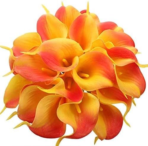 Floral Kingdom 20 Pack Artificial Calla Lily Flowers 14 Inch Yellow-Orange – Real Touch Faux Flowers for Table Centerpieces, Home Decor and Weddings - Image 2