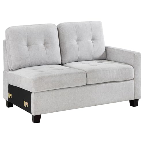 Sillón tapizado beige con brazo derecho moderno miniatura 1