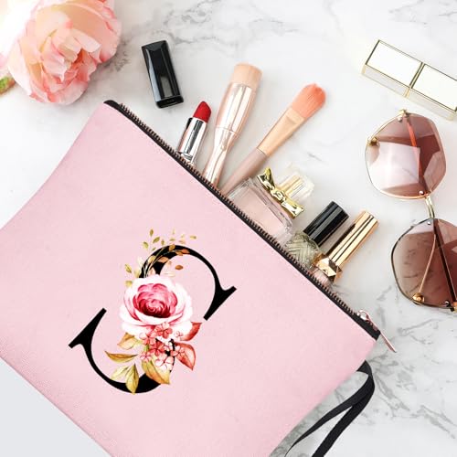 Image of Vavabox A-Z Personalized Makeup Bag, Birthday Gifts for Women Mom, Gifts for Best Friend, Bride Bridesmaid Cosmetic bag (S, 06-Pink)