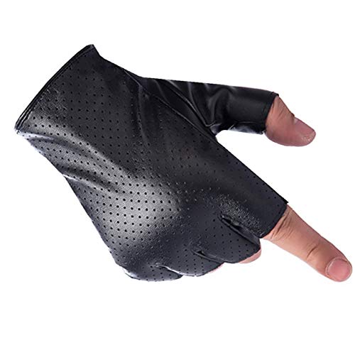 WHITE FANG(ホワイトファング) レザー グローブ 手袋 メッシュ 指なし バイク サイクリング ロック トレーニング メンズ NT021 (ブラック)