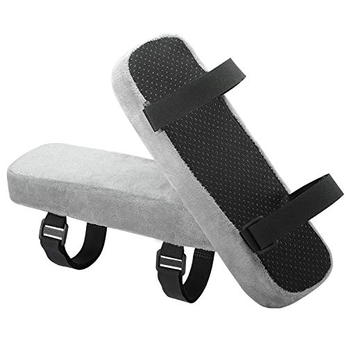 MoKo [2 PZS] Almohadillas para Brazos en Oficina de Terciopelo Suave y Espuma de Algodón, Cojín para Reposabrazos de Sillas con Correas Ajustables y Fondo Antideslizante, 25.5 × 8 × 4 cm - Gris