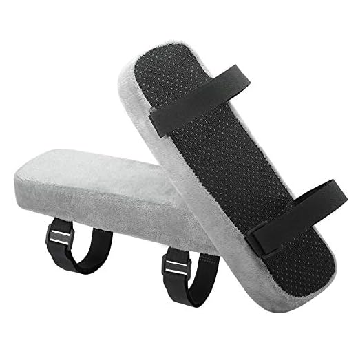 MoKo [2 PZS] Almohadillas para Brazos en Oficina de Terciopelo Suave y Espuma de Algodón, Cojín para Reposabrazos de Sillas con Correas Ajustables y Fondo Antideslizante, 25.5 × 8 × 4 cm - Gris
