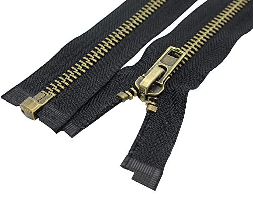 Image of MebuZip #8 27 Inch Antique Brass Separating Jacket Zipper for Men (27 inch RH) | Right Handed Zipper Heavy Duty Metal Zippers for Sewing Men's Jackets Coats