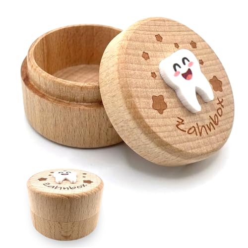 QZKJQDD Milchzahndose, Zahndose Milchzähne Jungen, Zahndose Milchzähne Mädchen, Bedruckt mit 3D-Cartoon-Zahnmuster milchzahndose, Kreative Tauf- und Geburtstagsgeschenke für frischgebackene Eltern