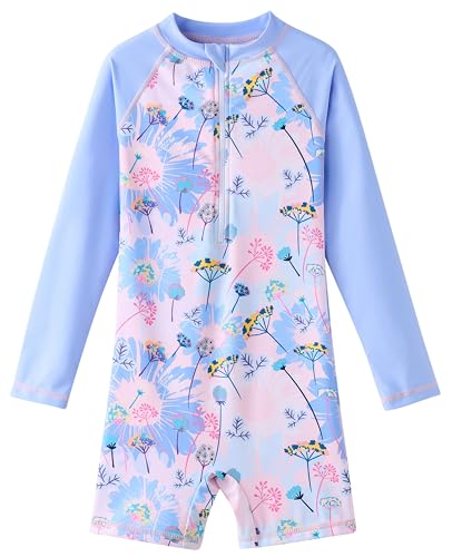 Image of UMELOK Girls Long Sleeve Rash Guard One Piece Swimsuits with UV Protection Sunsuit