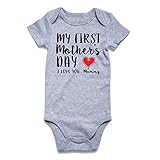 Vieille Newborn Baby Bodysuit Infant Boy Girl Announcement Mother's Day Summer Short Sleeve Round Neck Gray Rompers 100% Cotton Baby Clothing, 0-3 Months