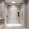 KPUY Frameless Shower Door, 56-60" W x 76" H Sliding Glass Shower Door, 1/4" (6mm) Thick Tempered Clear Glass with Explosion-Proof Film Nano Coating, Stainless Steel Hardware, Matte Black