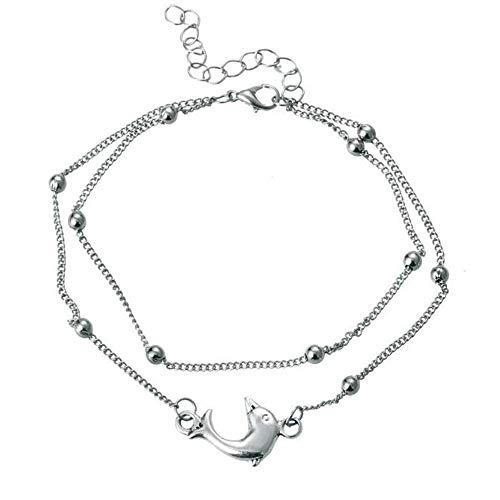 Preisvergleich Produktbild Damen Fußkettchen Delfin, doppelschichtig, 925er Silber, verstellbar