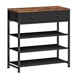 usikey Shoe Rack, 4 Tier Shoe Storage Organizer with 2 Drawers, Metal Shoe Shelf for 9-12 Pairs of Shoes, with 3 Oxford Fabric Shelves and Wooden Top, Shoe Stand for Closet Entryway, Black UNYXJX012H