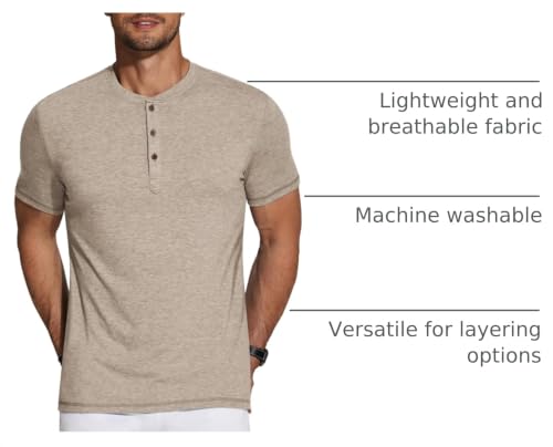 Image of COOFANDY Men's Henley Shirts Short Sleeve Casual Basic Tee Summer Button Henley Soild T Shirts