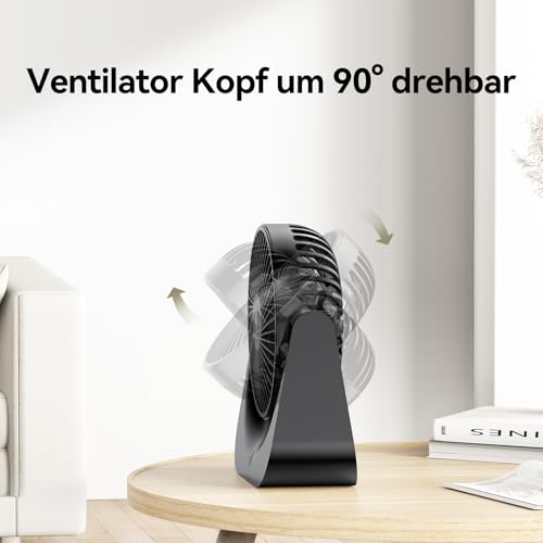 VOXON USB Tischventilator, Mini Ventilator mit 5 Geschwindigkeiten, Ventilator Leise, Usb Fan Klein mit 1,5M Langem Kabel, Tragbarer Usb Lüfter für Desktop Büro Zuhause Schlafzimmer, KEINE BATTERIE 4
