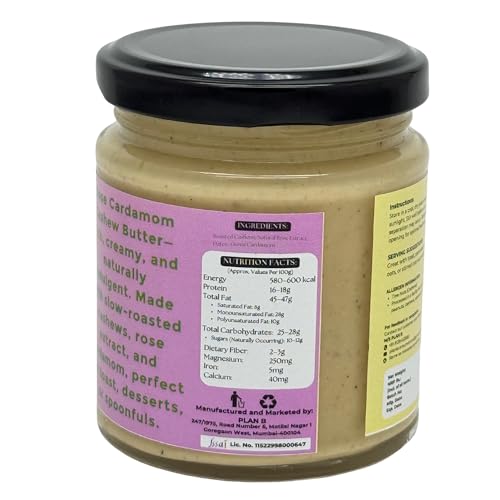 Image of Plan B Rose Cardamom Cashew Butter | 200g Jar | Rose & Cardamom Plant-Based Nut Butter | Creamy Spread | Dairy-Free | Gluten-Free