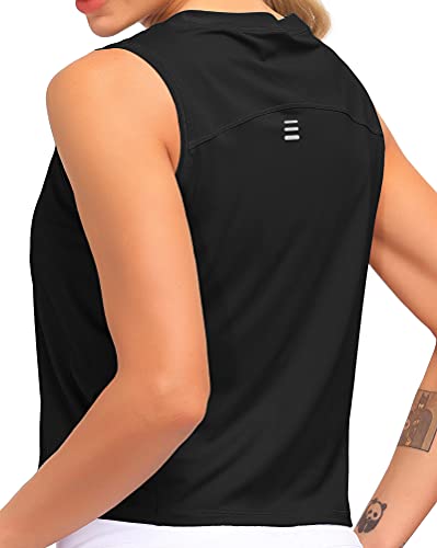 Dragon Fit Women Sleeveless Yoga Tops Workout Cool T-Shirt Running Short Tank Crop Tops (Black, Small) #TOP3