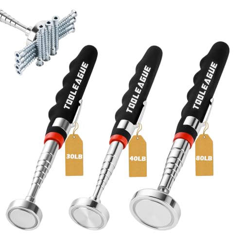 Image of TOOLEAGUE 3Pcs Telescoping Magnetic Pickup Tool, 30LB, 40LB and 80LB | 31-Inch Magnet Stick, Extendable Magnetic Wand for Retrieving Screw Bolts Nuts and Other Small Metallic Objects
