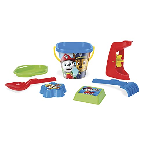 Wader 81142 Paw Patrol 7 Piece Set with Bucket, Strainer, Sandmill, Shovel, Rake and 2 Sand Moulds