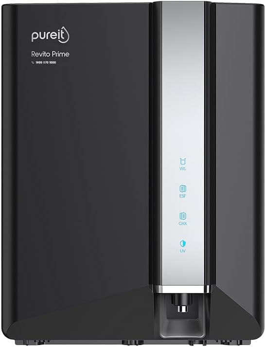 Revito Prime RO+MF+Mineral+UV in-Tank | 7 stage | 8L Capacity | Upto 70% Water Saving | Suitable for Borewell, Tanker & Municipal Water | DURAViva | Black