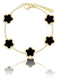 Dainty Four Leaf Clover Bracelets for Women Lucky Flower Jewelry (Black-14K Gold)