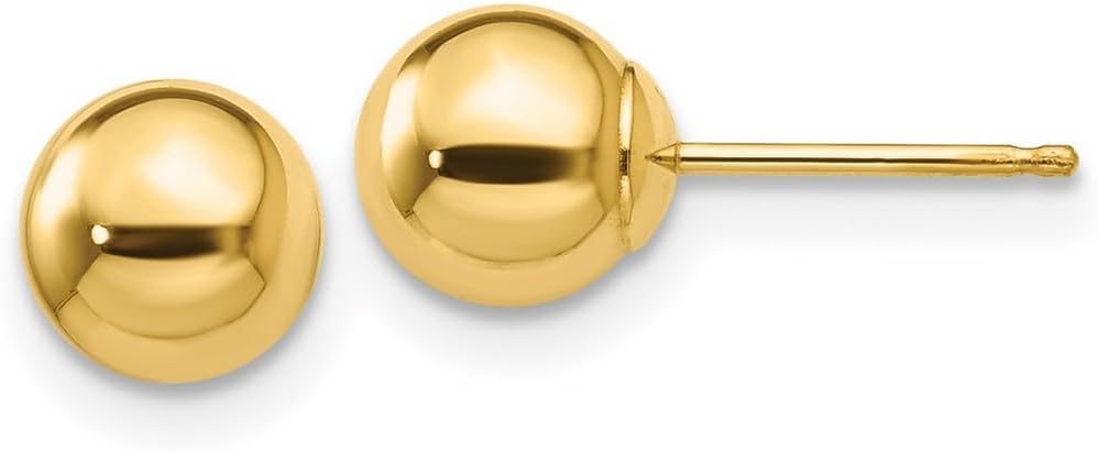 14k Yellow Gold Hollow Polished 6mm Ball Post Earrings 6x6mm Ball Earring for Women