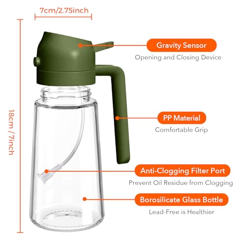 YARRAMATE 16 oz 2-in-1 Glass Olive Oil Sprayer for Cooking, BlackOliveGreen by YARRAMATE - Used condition - Image 8