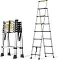 6+7 Steps (2m+2.3m) Telescopic Ladder,Heavy Duty Lightweight Folding Ladder,A-Frame Portable Folding Ladder,with Non-Slip FeetSuitable?300 lbs Load Capacity for Domestic and Industrial Maintenance