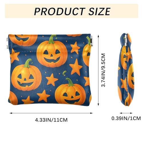 Halloween Pumpkins and Stars Squeeze Coin Purse, Leather Coin Purse, Mini Wallet, Compact and Portable, Unisex3