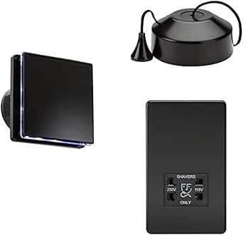 Knightsbridge 100mm Bathroom Extractor Fan with Timer with Matt Black Bathroom Ceiling Pull Cord ...