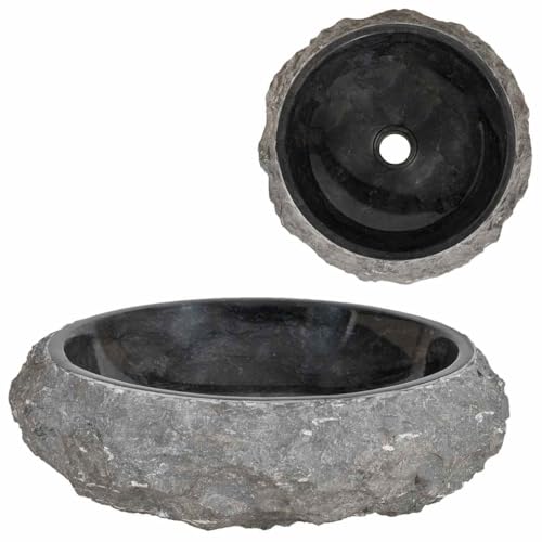 vidaXL Sink Home Indoor Bathroom Washroom Hardware Plumbing Fixture Interior Sink Wash Bowl Natural Stone Basin Vanity Vessel Marble Black