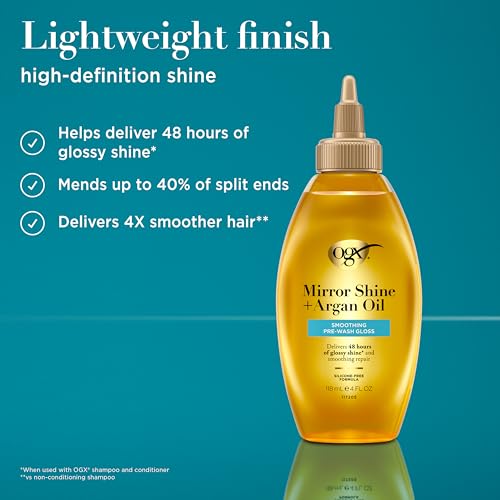 OGX Mirror Shine + Argan Oil Pre-Wash Hair Gloss, Rinse Out Treatment, Glossy Shine, Smoothing Repair, Lightweight, Silicone Free, Mends Split Ends, 118ml - Image 4