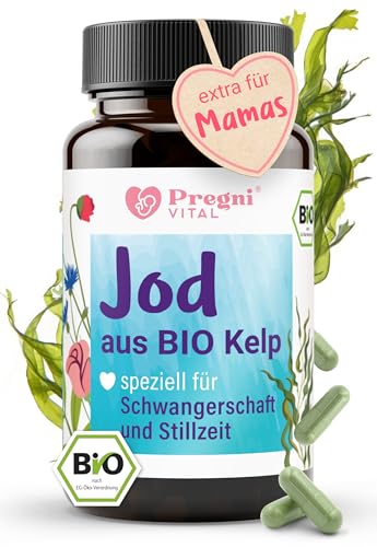 Bio Jod Tabletten - für Schwangerschaft & Stillzeit - 150 µg pro Kapsel - 100% vegan aus Kelp Algen - Jod Schwangerschaft für kognitive Funktion, Schilddrüsenunterfunktion - von PregniVital®