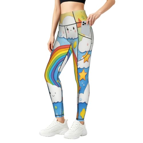 Pantalones de yoga para mujer para estudio y paseos mallas cómodas con bolsillos diseño arco iris
