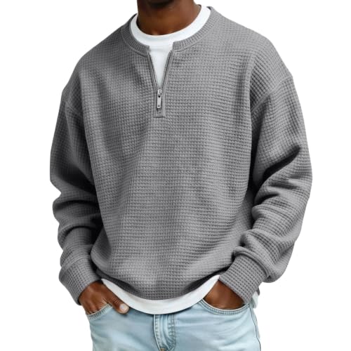 Waffle Quarter Zip Pullover Men 1/4 Zip Faux Layered Big and Tall Shirt - image 1