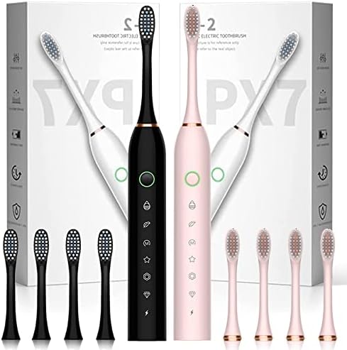 KLiHDSM 2 Pack Sonic Electric Toothbrush, with 8 Brush Heads, 6 Modes 42000vpm, Electric Toothbrush for Adults Black+Pink