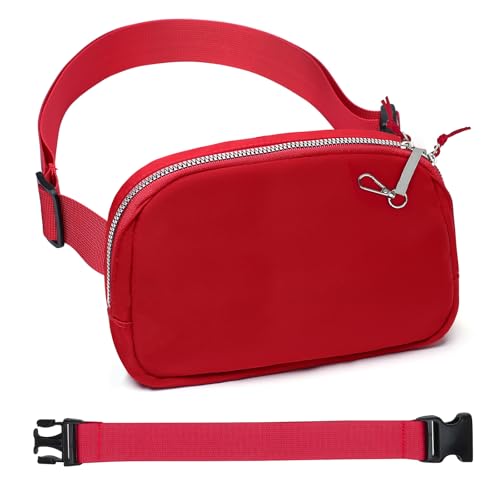 Mini riñonera para mujer, riñonera pequeña RFID, riñonera de moda para mujer con correa extensora, riñoneras cruzadas, J07-rojo, Talla única, Riñonera con correa extensora