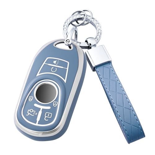 Flensent Key Fob Cover with Keychain for Buick Enclave 2018-2021 (Blue)