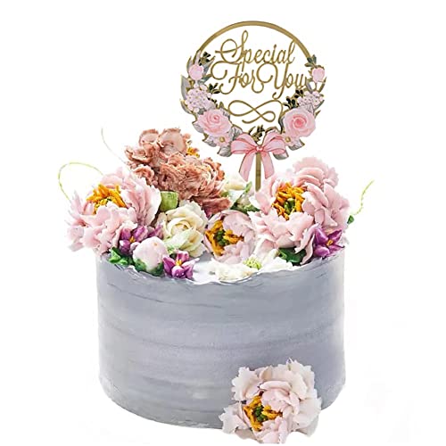 4Pcs Gold Cake Toppers Flower Cake Toppers Acrylic Cake Topper Happy Birthday Cake Topper Cake Decoration Supplies #TOP1