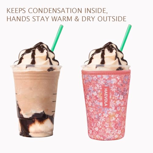 Image of Reusable Insulated Neoprene Iced Coffee Cup Sleeve, Durable Drink Sleeve for Cold Beverages, Beverage Holder for Iced Coffee, Rosy Blooms