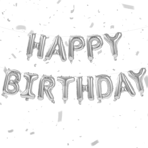 AOOSU Globos de Happy Birthday Banner Plata, 16 Inch Globos Foil de Feliz Cumpleaños de Letras Reusable, Decoraciones para Fiestas de Cumpleaños para Niño Niña Adultos