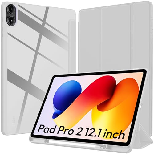 Image of Robustrion Cover for Redmi Pad 2 Pro 12.1 inch Cover Case with [Pencil Holder], Hybrid Cover Case for Redmi Pad 2 Pro Tablet Cover with Transparent Back [Auto Sleep Wake Support] - Grey