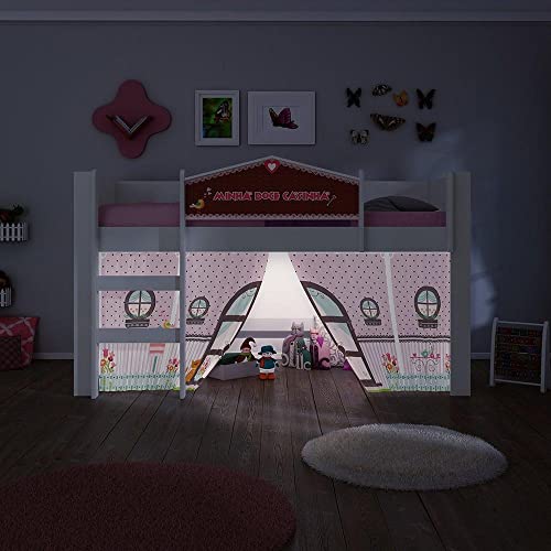 Cama Infantil Doce Casinha com Led Play Rosa Pura Magia Branco/rosa