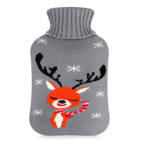 Roysmart Bouillotte Eau Chaude, 2L Bouillotte d'eau Chaude avec Housse Amovible & Lavable Housse Tricotée pour Soulager la Douleur Rapide et le Confort, Superbe Chaud pour famille Cover