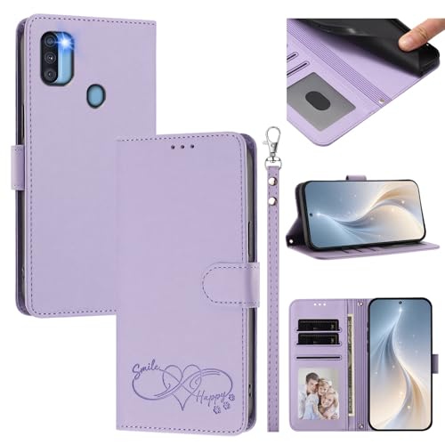 �X�}�z�P�[�X �Ή��@�� for Samsung Galaxy A11 �X�}�z�P�[�X�y�J�[�h�E�������[�X���b�g�t�� �E�H���b�g�f�U�C�� �t���b�v�X�^���h �����h�~�@�\�zPurple