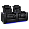 Valencia tuscany heat massage edition home theater seatingpremium top grain italian 11000 nappa leather power recliner power lumbar headrest led lighting row of 2 black  urban country home decor