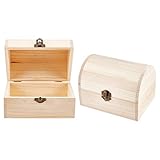 NBEADS 2 Pcs Unpainted Wooden Box, Wooden Treasure Chest box with Arched Hinged Lid and Front Clasp...