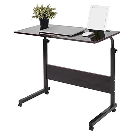 Laptopbord, sängbord med hjul mobilt stående skrivbord justerbar höjd 80,2 x 40 cm datorskrivbord för säng soffa sjukhus amning läsning äta (svart valnöt)