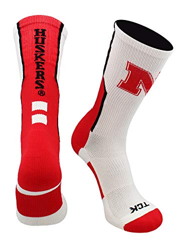 TCK Nebraska Cornhuskers Perimeter Crew Socks (White/Scarlet/Black, Small)