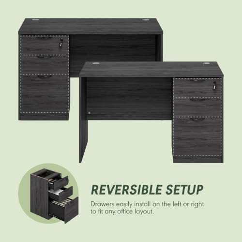 Image of Furinno Roger 47 Inch Executive Desk with File Cabinet, Home Office Desk with 3-Drawer Fixed Pedestal Filing Cabinet, Desk Cord Grommet, for Home Office, Coastal Grey