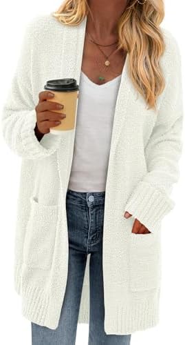 KIRUNDO Cardigan Sweaters for Women 2025 Fall Chunky Fuzzy Knit Open Front Loose Long Sleeve Sweater Coats Winter Clothing