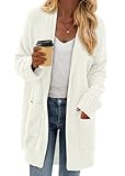 KIRUNDO Cardigan Sweaters for Women 2026 Fall Chunky Fuzzy Knit Open Front Loose Long Sleeve Sweater Coats Winter Clothing(White, Medium)